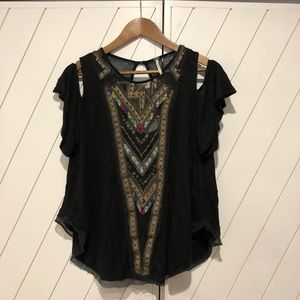 Free people XS top with sheer embroidered panel